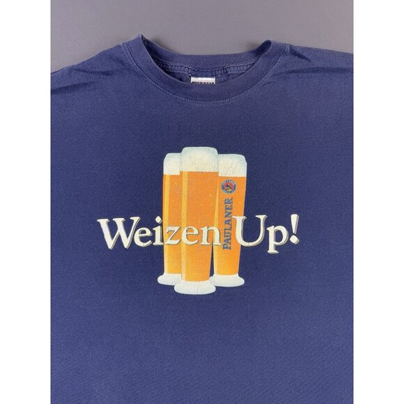 Rare Vintage Paulaner Beer Alcohol Art Weizen Up! Promo Faded Navy Blue Shirt - Picture 3 of 10